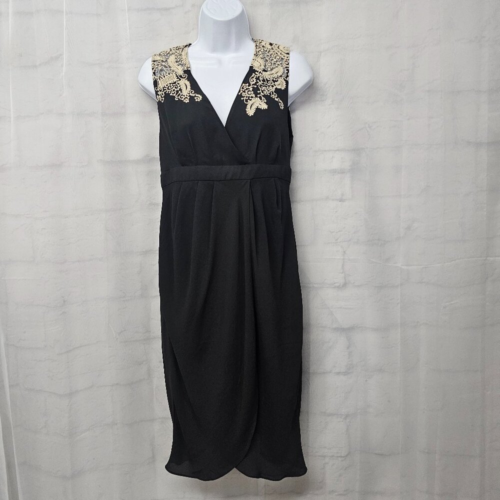 Anthropologie Meadow Rue Dress Black Tan Lace Sleeveless 4 - Picture 2 of 15